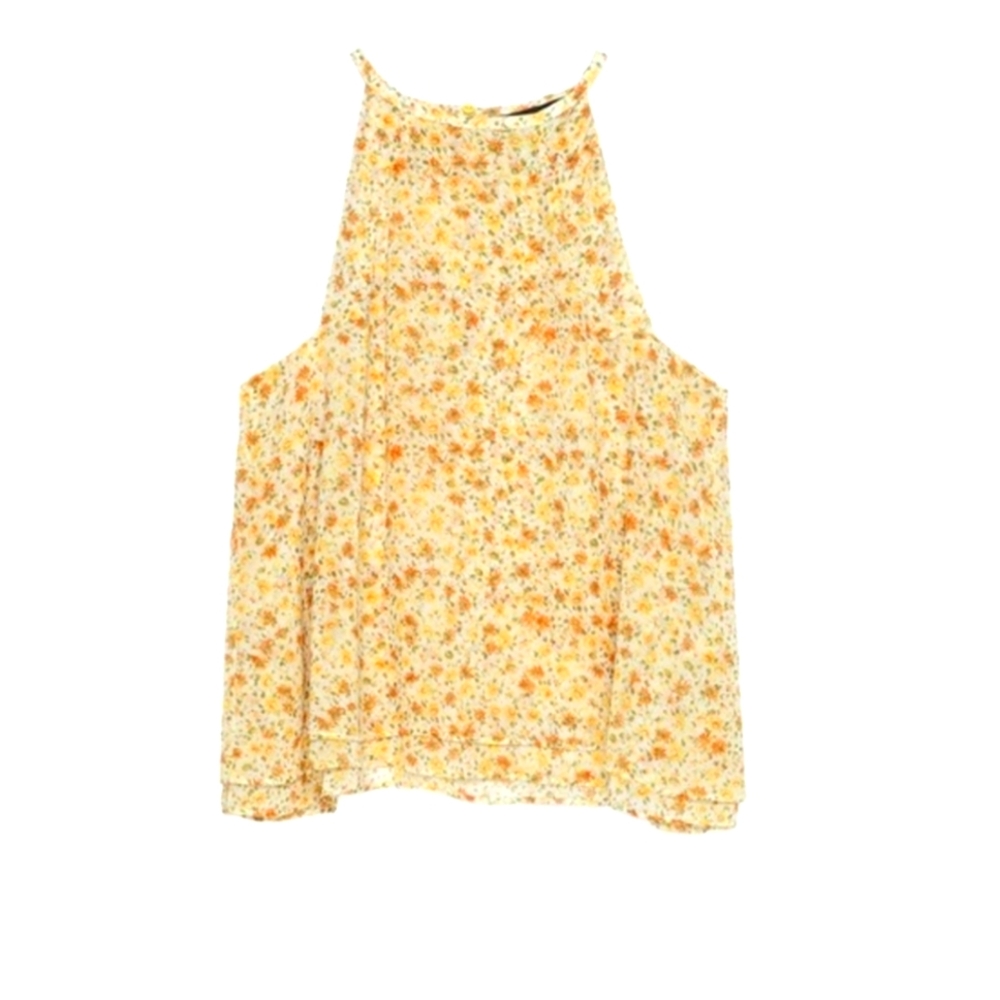 Zara Yellow halter style flowing top with yellow Floral Pattern size s